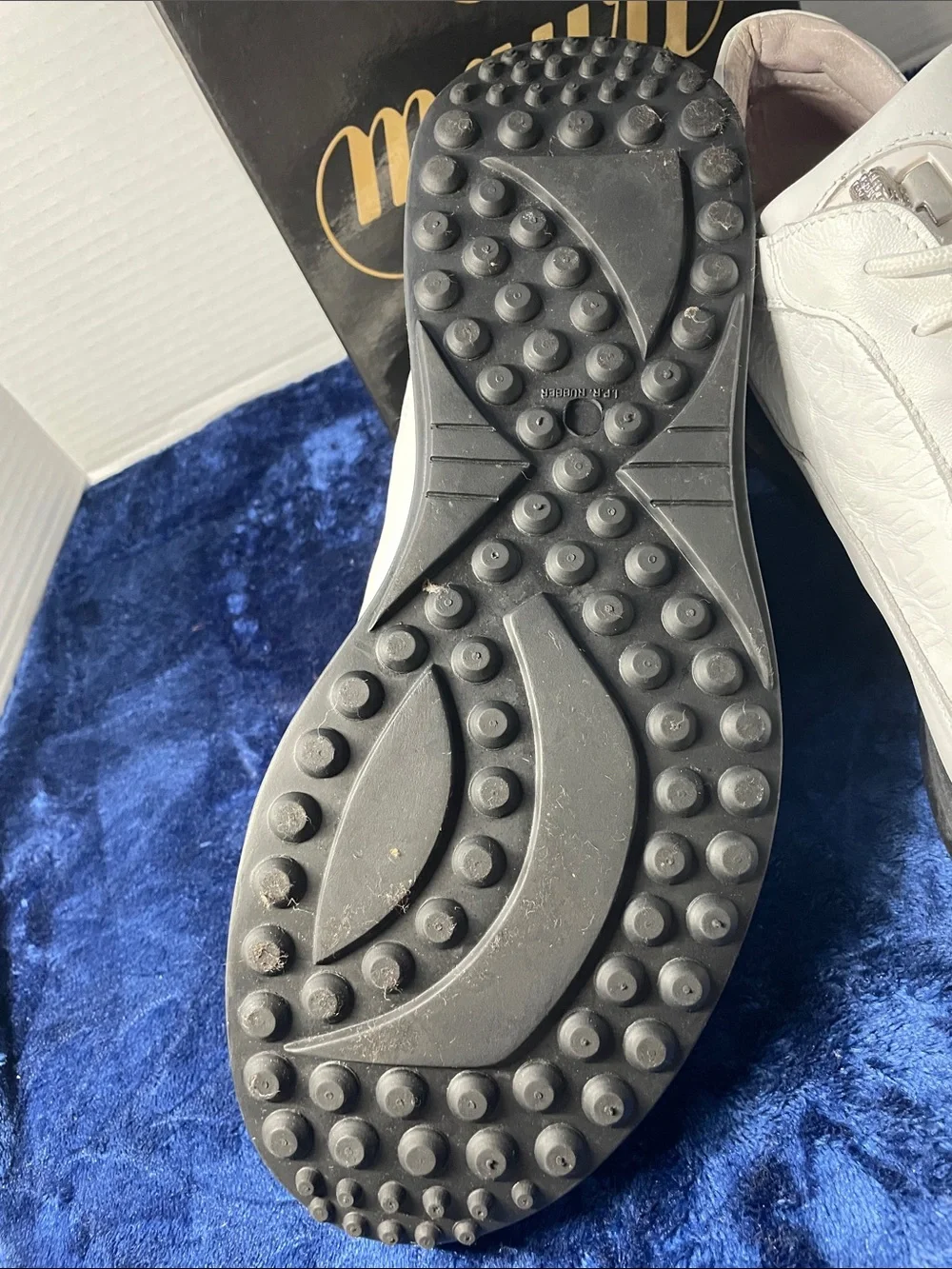 Mauri Napa white Leather and crocodile skin sneakers, size 13, in box.